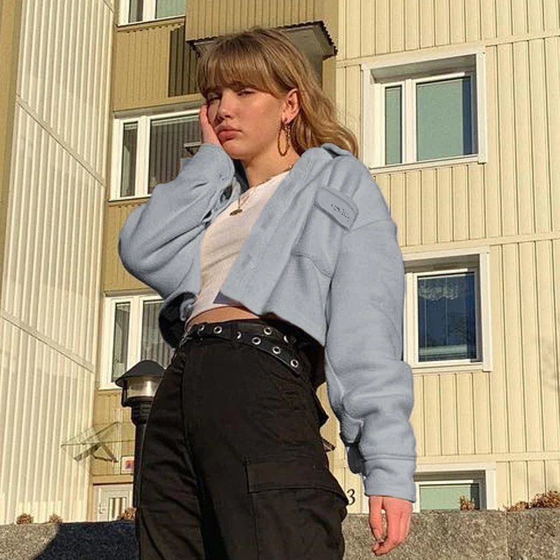 HEYounGIRL Свободная Повседневная укороченная куртка для женщин корейский стиль модные короткие пальто женские буквы с отложным воротником пальто осень зима
