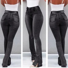 Сексуальные Обтягивающие расклешенные брюки, узкие женские джинсы со средней талией, женские джинсы с широкими штанинами размера плюс XXXL