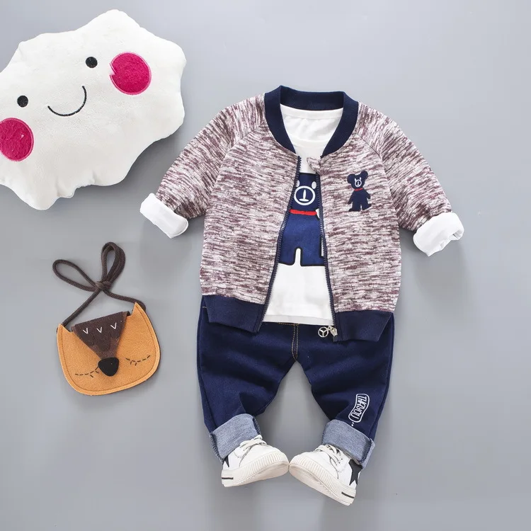 

2019 New Style Male Baby Infant Hoodie Suit Korean-style Casual Cartoon Spring And Autumn Long Sleeve Three-piece Set