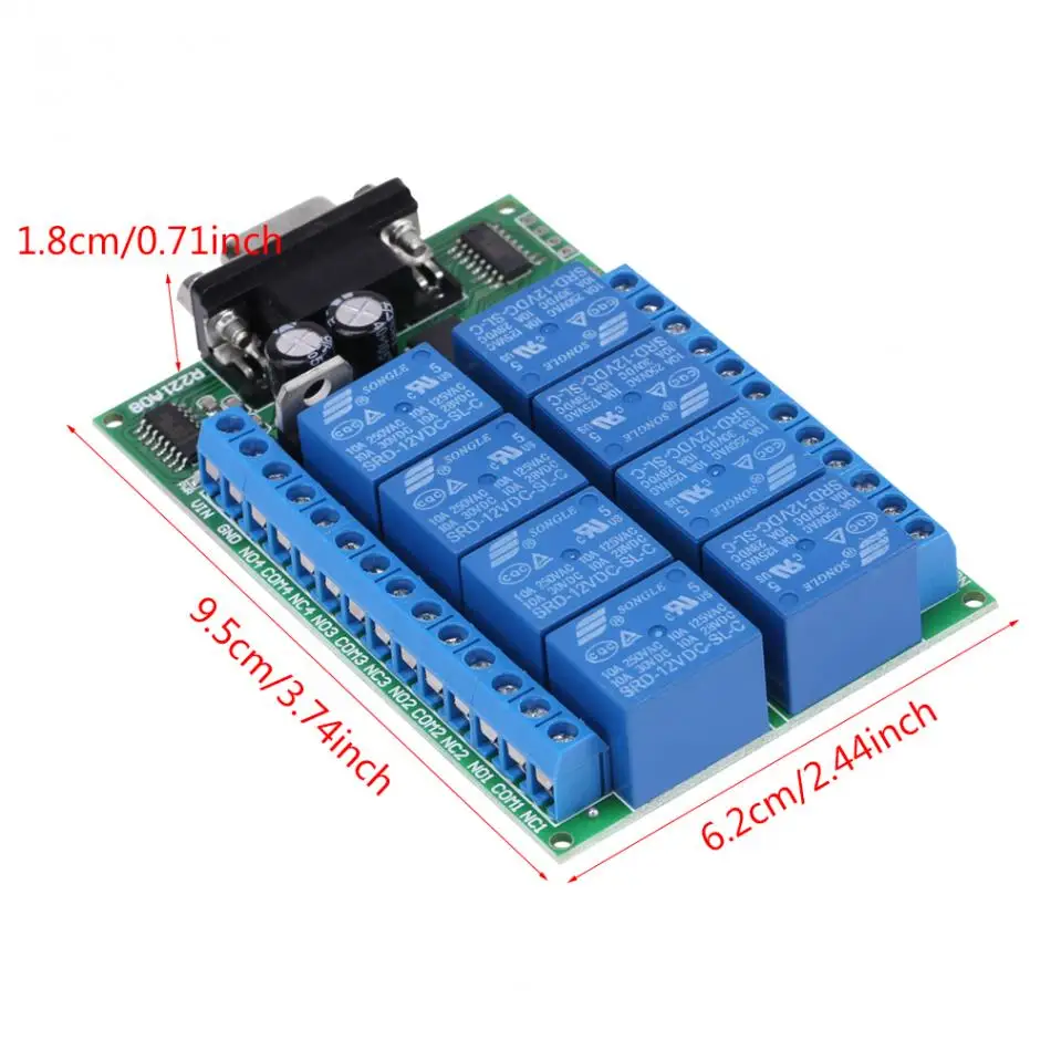 8-Channel RS 232 Relay 12V DB9 RS 232 Relay Module Remote Control Switch Smart Home Relay