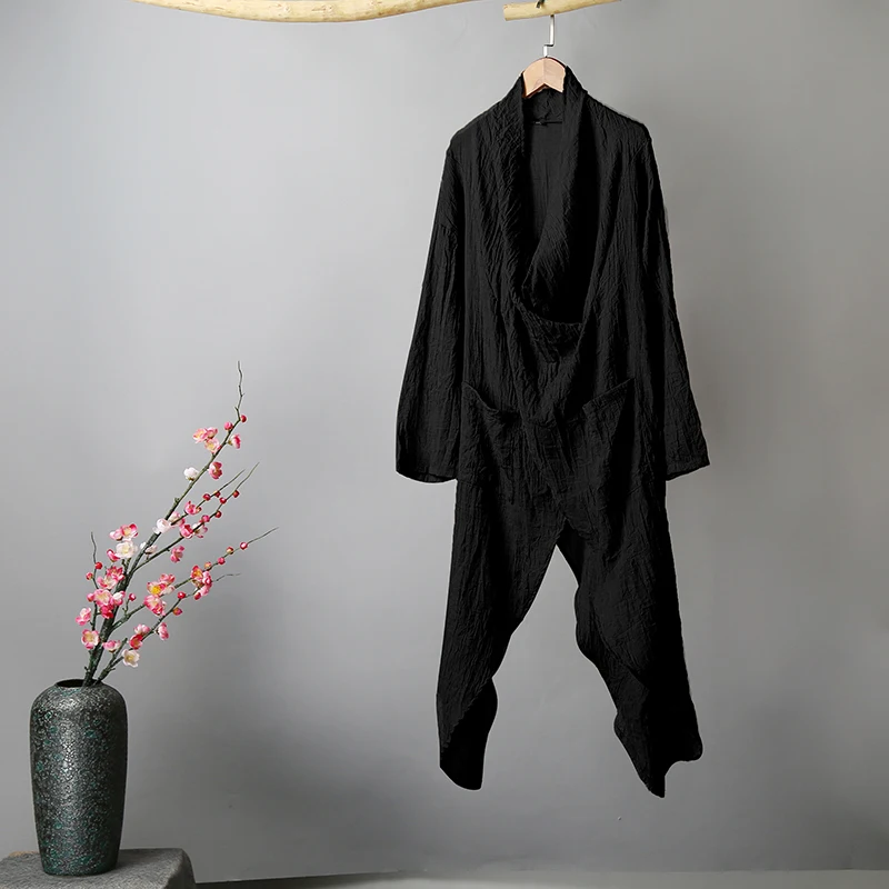 Асимметричные свободные винтажные Туники женские блузы и топы драпированные рубашки с длинными рукавами и v-образным вырезом 5XL плюс Размер халаты Топы больших размеров - Цвет: Черный