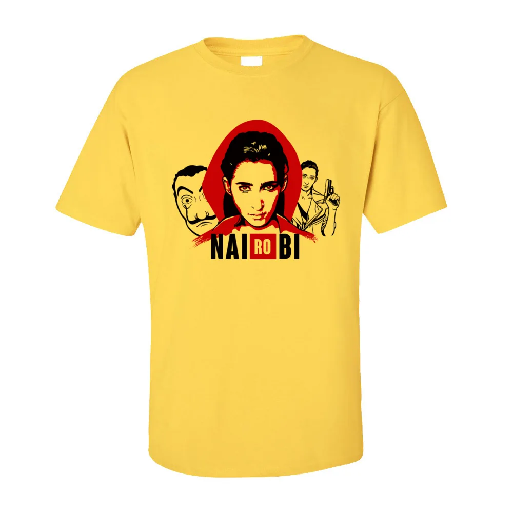 Nairobi O Neck T-Shirt Summer/Fall Tops Shirts Short Sleeve Oversized 100% Cotton Fabric Casual Clothing Shirt Classic Men Nairobi-386 yellow