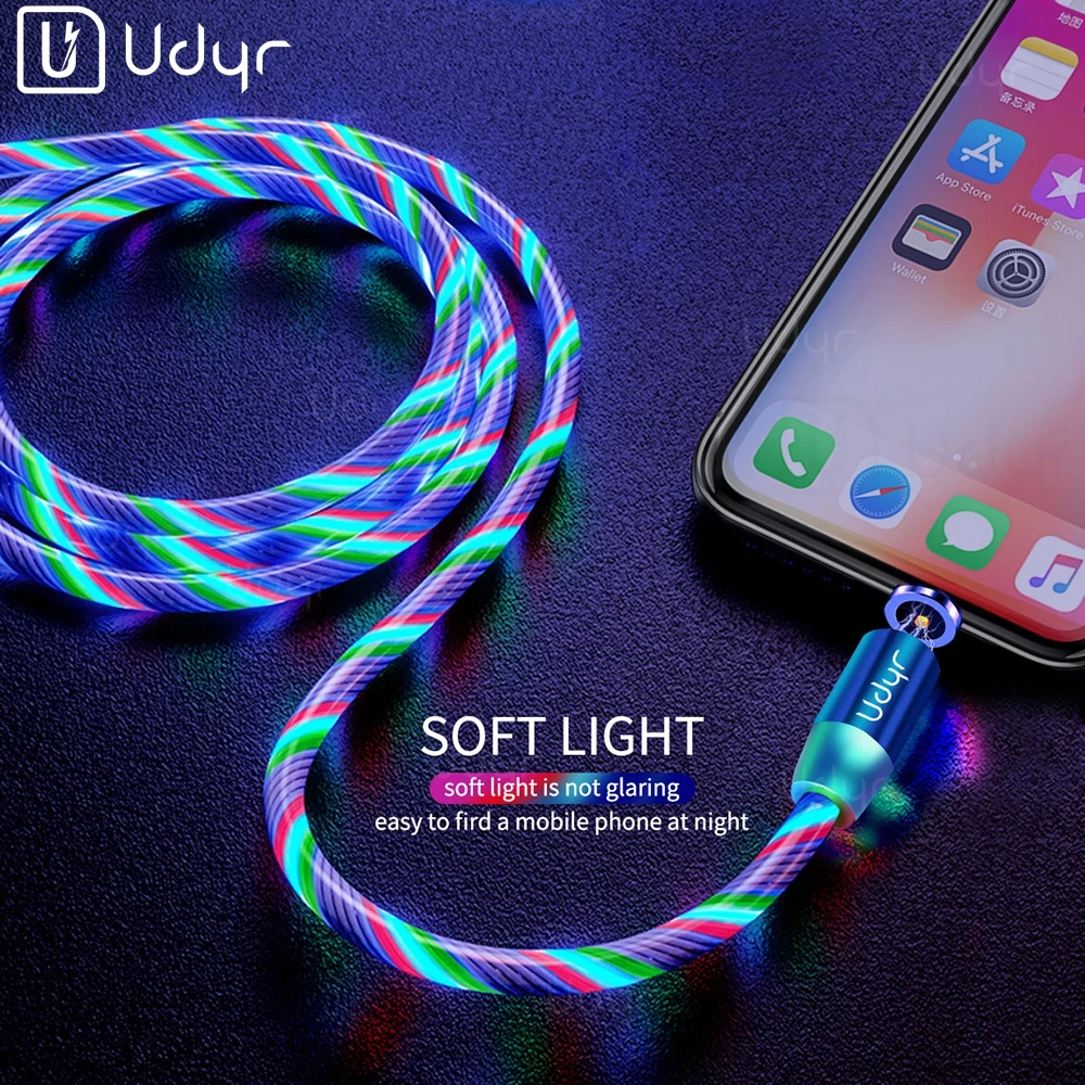 Магнитный кабель Udyr со светодиодной подсветкой Micro USB Type C для быстрой зарядки