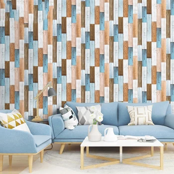 

Mediterranean blue wood grain sticker self-adhesive imitation wood thickening dormitory bar restaurant background wall paper