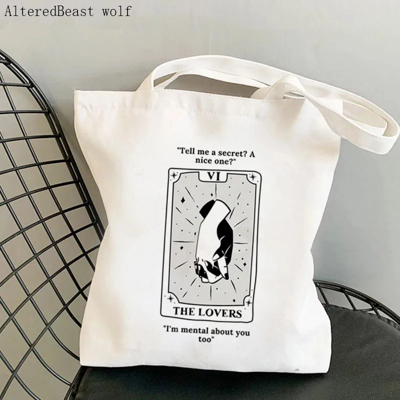 Women Shopper bag Tarot Cards Printed Kawaii Bag Harajuku Shopping Canvas Shopper Bag girl handbag Tote Shoulder Lady Bag