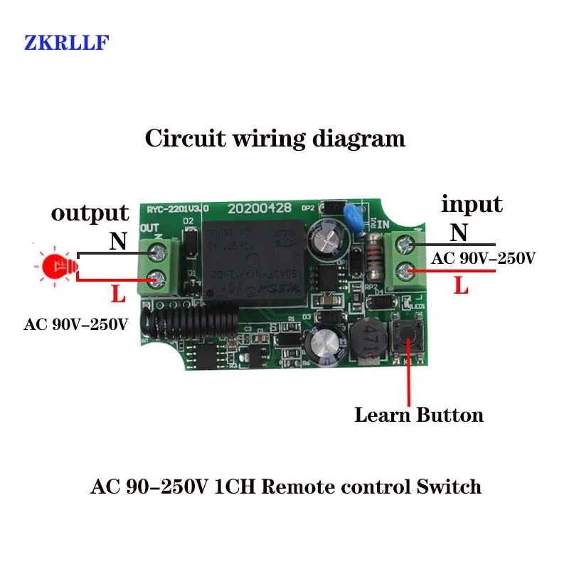 433Mhz Universal AC 110V 220V 1 CH Wireless Remote Control Switch Relay Receiver Module 4 CH RF LED Remote Transmitter Light DIY-4
