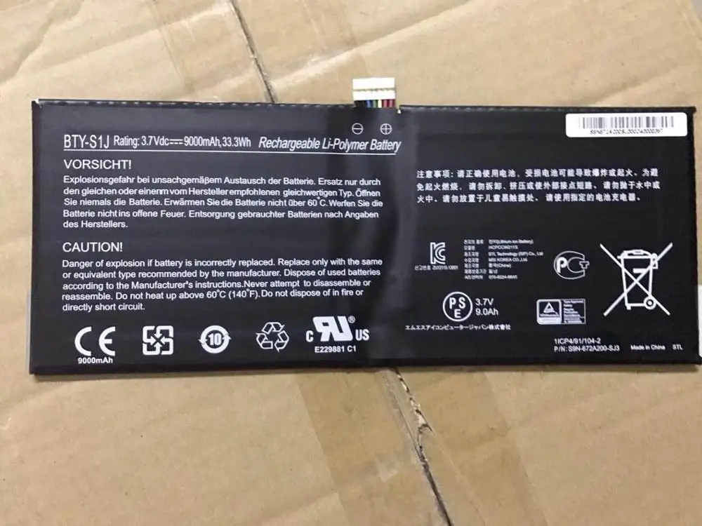 Новые оригинальные планшет Батарея для MSI w20 3m-013us 11,6-дюймовый bty-s1j 3,7 V 33.3WH