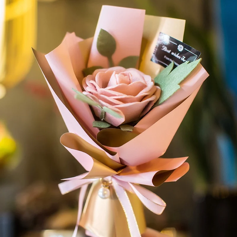 Ручной работы фетровая Роза Гвоздика Романтический букет цветов самодельный букет держащий цветы материалы для рукоделия Наборы AXIR