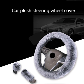 

3Pcs/Set Car Wheel Cover Funda Volante Coche Warm Auto Winter Interior Plush Steering-Wheel Cubre Volante Accessories For Girls