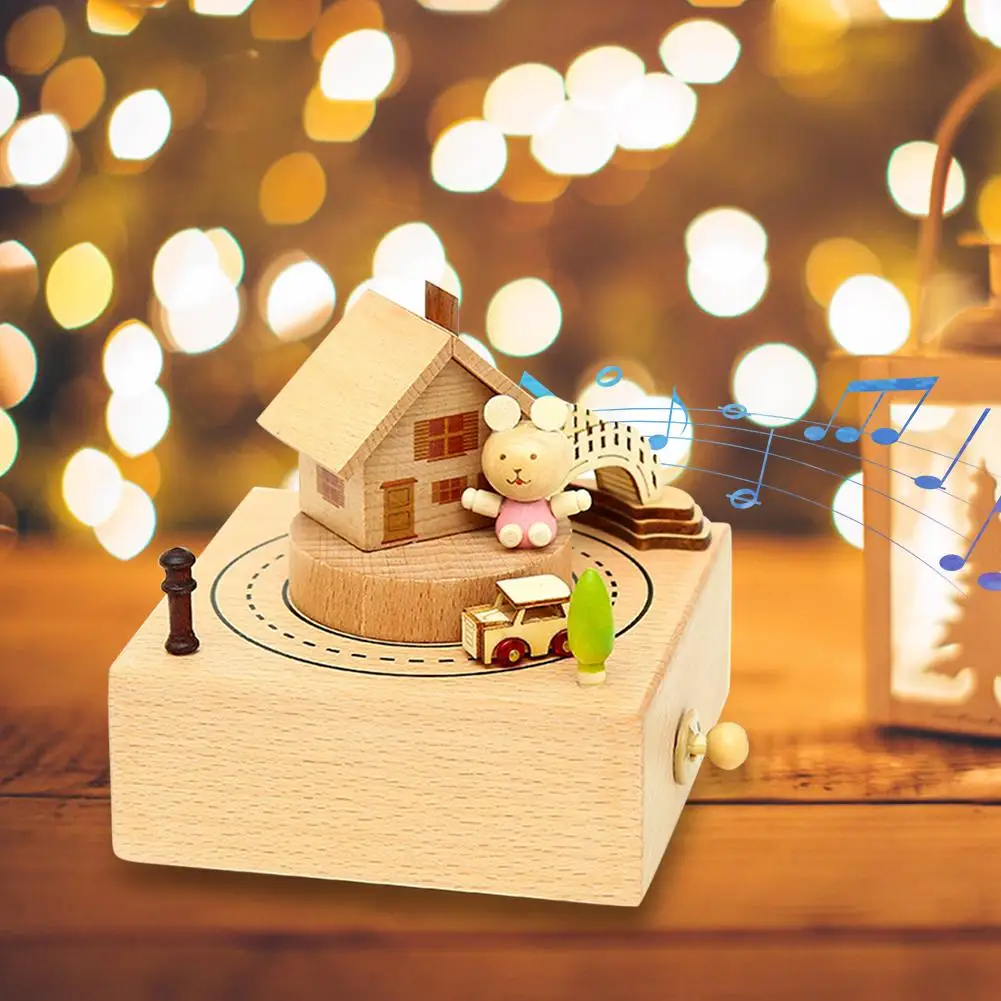 Rotating Wooden Music Player Innovative Present Friendly Delicate Workmanship Music Player Wood Music Box Party Gift