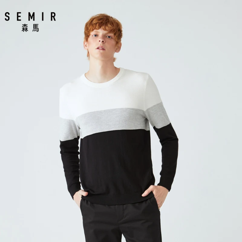 Semir свитер мужской корейской версии с круглым вырезом цветной мозаичный свитер мужские топы Модный брендовый Молодежный свитер мужской