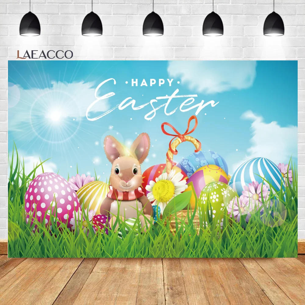 Laeacco Easter Photography Backgrounds Wooden Board Wall Green Grass Flowers Easter Eggs Children Portrait Photo Backdrops Props photo backdrop