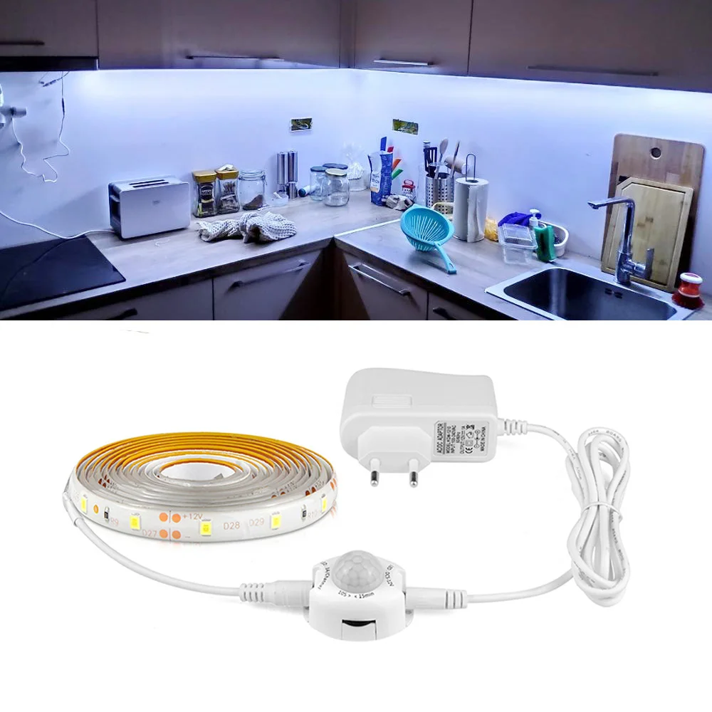 

12V Sensor Strip 1M 2M 3M 4M 5M Motion Sensor LED Cabinet Kitchen Light Night Bedroom Closet Stairs Wardrobe Lamp 110V 220V