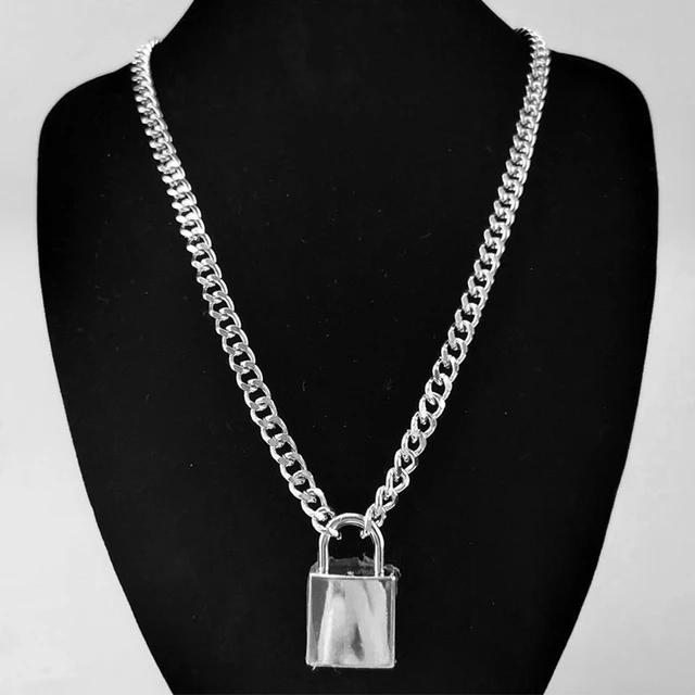 Jewelry Hip Hop Punk Cross Chain Square Lock Necklace Padlock Chains  Multilayer