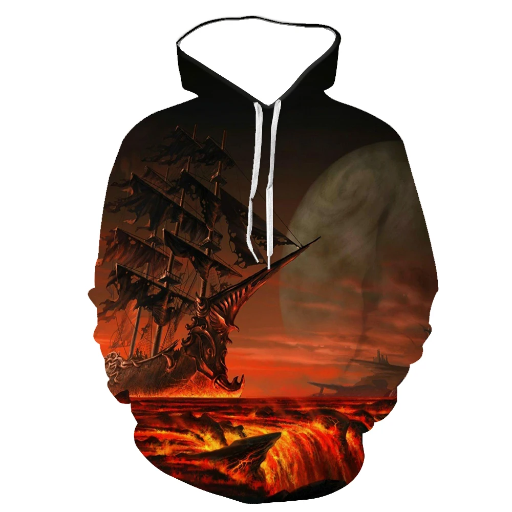 

Creative fashion 3D digital printing magma flame spring and autumn new long-sleeved sports hoodie