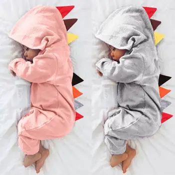 

Newborn Baby Kids Boys Girls Warm Dinosaur Zipper Hooded Romper Infant Spring Autumn Fashion Cute Jumpsuit Outfit Clothes