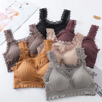 

Women's Sports Bra Padded Bras Lace Crop Top yoga Underwear Stretch Gym Yoga Athletic Vest Sleep Bra Seamless Underwear