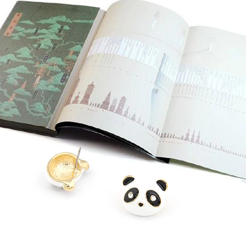 Серьги гвоздики черная и белая панда Ретро стиль Классическая мода повседневные