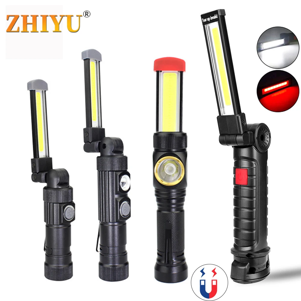 

USB Rechargeable Lamp COB LED Flashlight with Battery Multi Function Folding Work Light Lantern for Camping Torch Flashlight