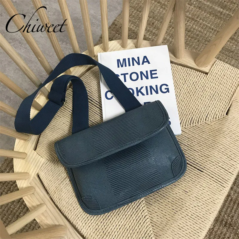

Designer Lizard Pattern Leather Women Vintage Messenger Bag Brand Luxury Handbags Simple Shoulder Bags Chic Wide Strap Chest Bag
