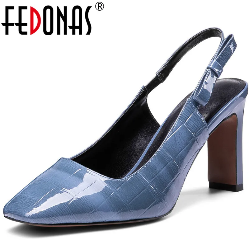 

FEDONAS Genuine Leather Spring Summer 2020 Slip On Women Pumps Working Prom Square Toe High Thick Heeled New Fashion Shoes Woman