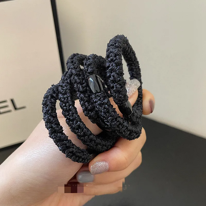 5pcs/pack Basic Thick Braided Elastic Hair Bands Simple Rubber Band Ponytail Rope Black Brown Hair Tie Head Band For Women Girls cute headbands for women