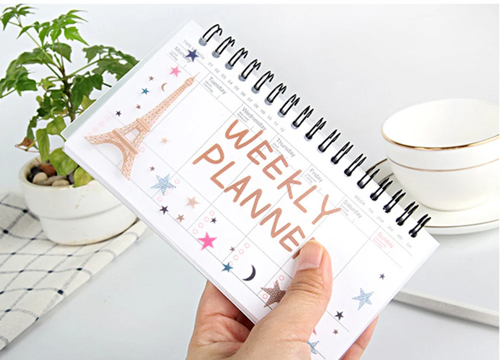 1pcs Cartoon Flamingo Elephant Weekly Daily Schedule Planner Notebook Coil Flip Book Agenda Organizer School Office Stationery