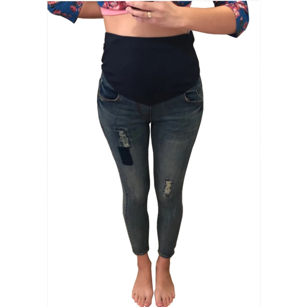 

Maternity Jeans Scratch High Elastic Waist Jeans For Pregnant Women Skinny Belly Jeans With Holes Pregnancy Denim Pencil Trouser