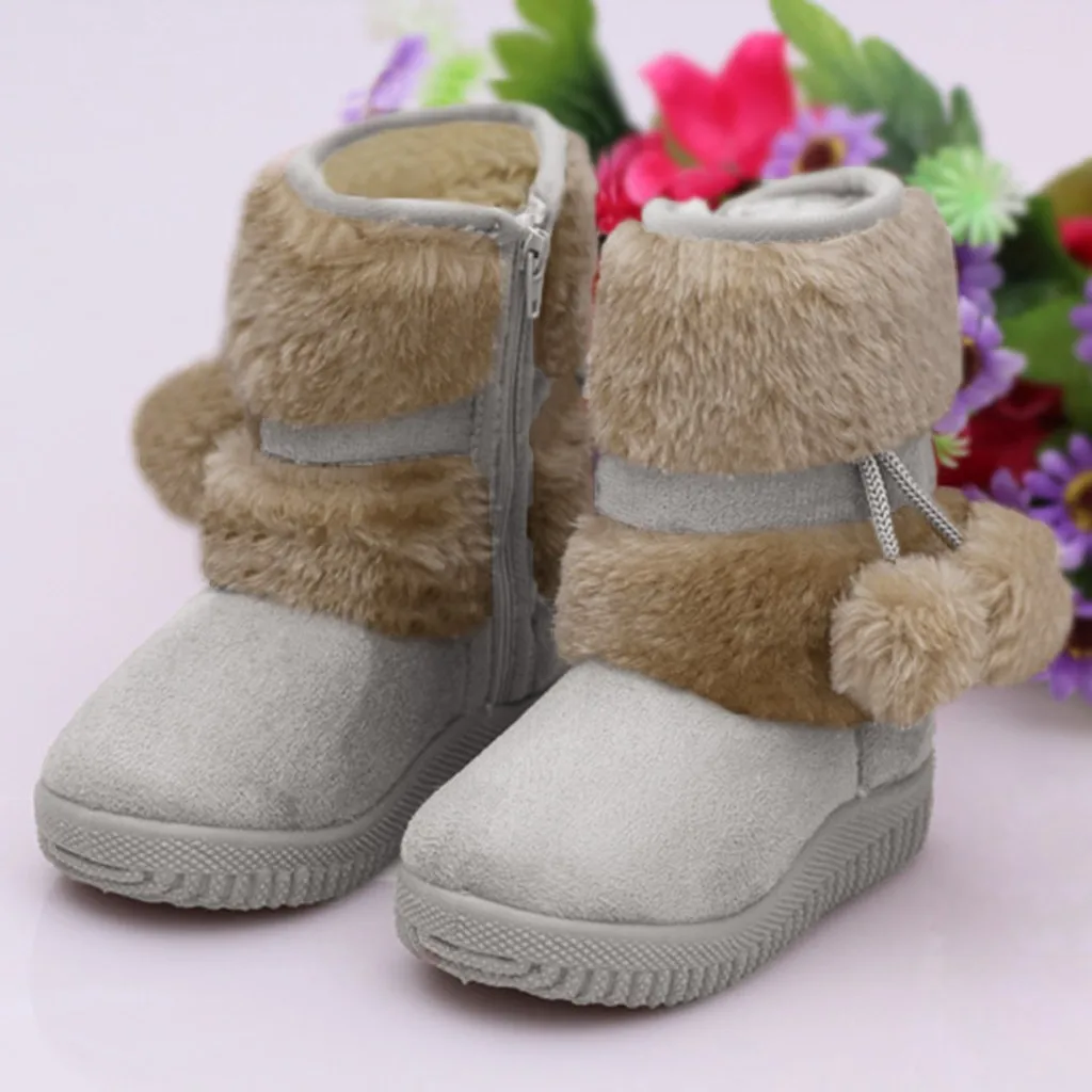 Beige Детские Нескользящие зимние сапоги; детская обувь для малышей; однотонная теплая Уличная обувь для мальчиков и девочек; мягкие бархатные хлопковые ботинки; 70 - Цвет: Beige