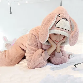 

Kawaii Rabbit Cartoon Winter Pajamas Set Women Warm Home Clothes Winter Female Homewear Fleece Thick Lounge Wear Warm Atoff Home