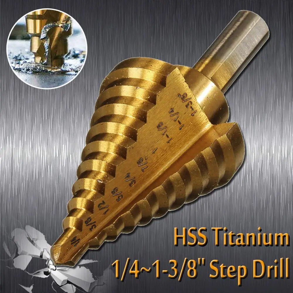 

1/4' to 1-3/8' Titanium 10 Step Drill Bit HSS Cobalt Unibit Tool For Sheet Metal