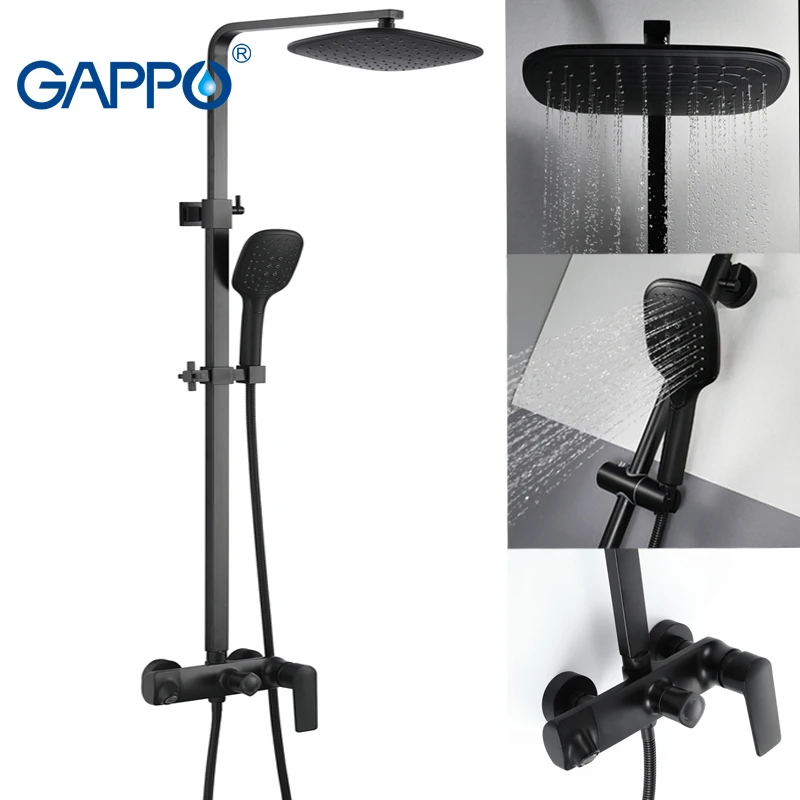 

GAPPO black shower system rainfall shower set bathtub faucet 3 function stainless steel mixer tap mixer bathroom faucet mixer