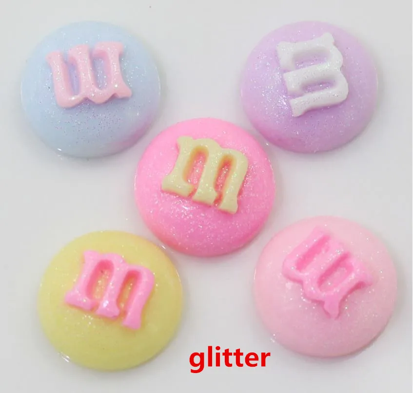 Kawaii Candy Colors 16mm Cute Glitter Resin M Beans Round Flatback Cabochons For DIY Phone Case Craft Decoration - Цвет: 1000pcs