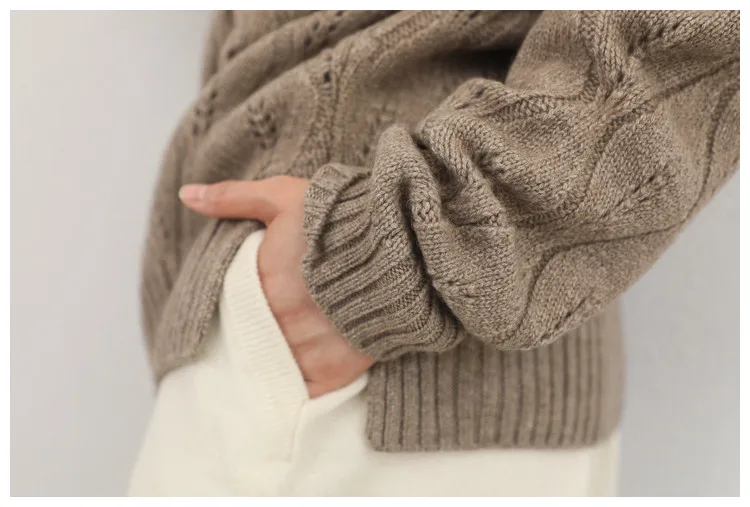 Высококачественный чистый козий кашемир листья узор Выдалбливают вязать для женщин Новая мода пуловер свитер один и более размер