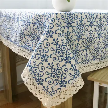 

Blue And White Porcelain Pattern Tablecloths Vintage Style Table Cloths High Quality Cotton Linen Rectangular Tablecloth