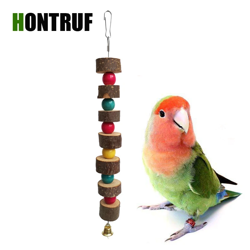 

Parrot Bird Natural Pet Toy Apple Tree Branch Color Beads Bell Molars Toy Bite Wood String