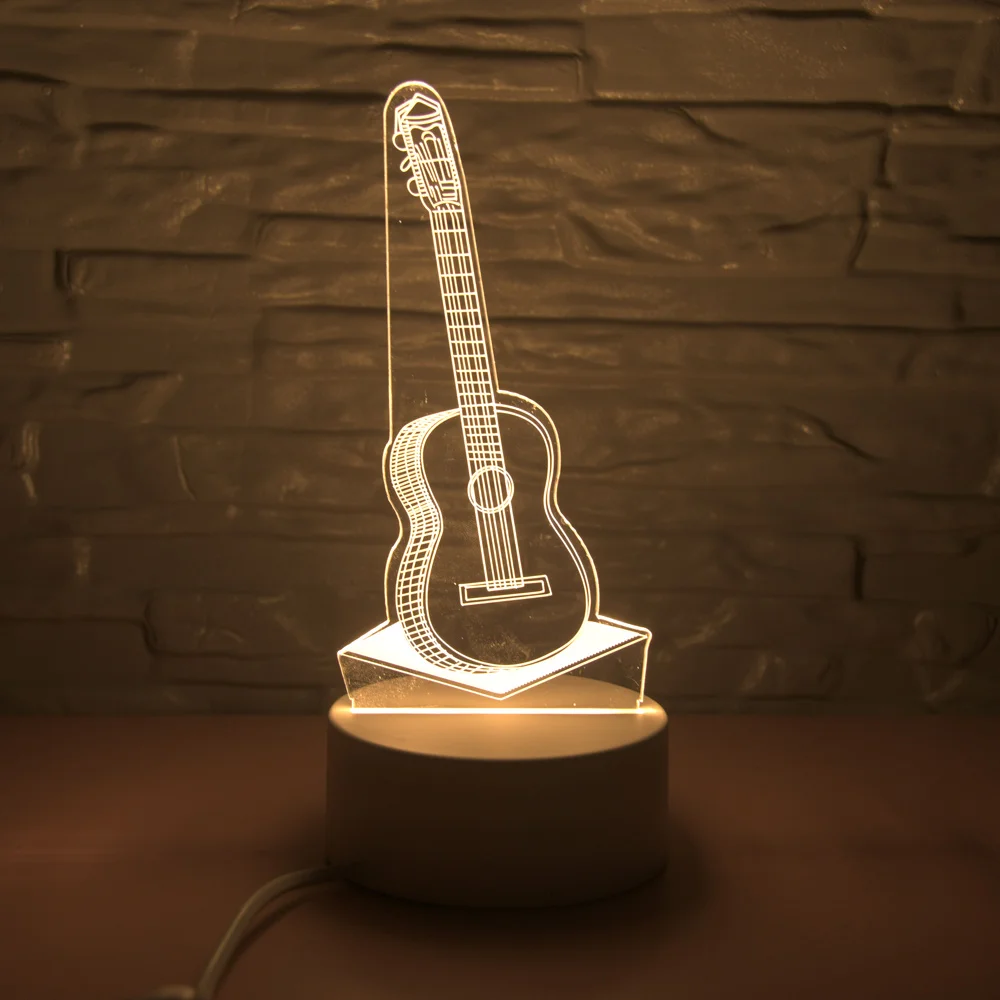 EU Plug LED 3D Lamp Illusion Switch Night Light DIY Acrylic Night Light Warm White Home Decor Atmosphere Christmas Gift lantern - Испускаемый цвет: Guitar