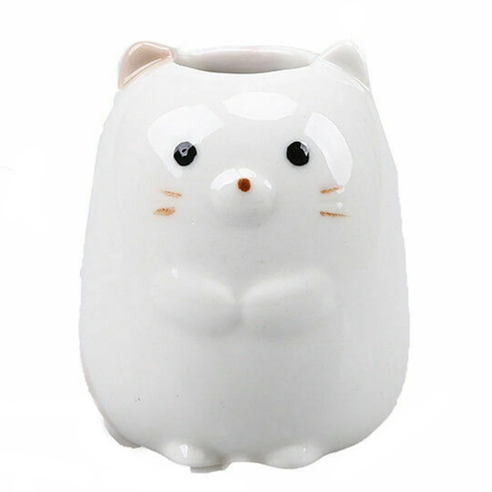 Cute Animal Ceramic Toothpick Holder Household Convenient Toothpicks Storage Tank Toothbrush Holder - Цвет: white cat