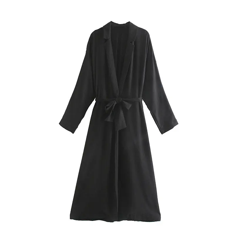 Увядший зимний Тренч Женский английский винтажный офисный женский кимоно элегантные пояса вырубленные черные длинные кардиганы, пальто для женщин