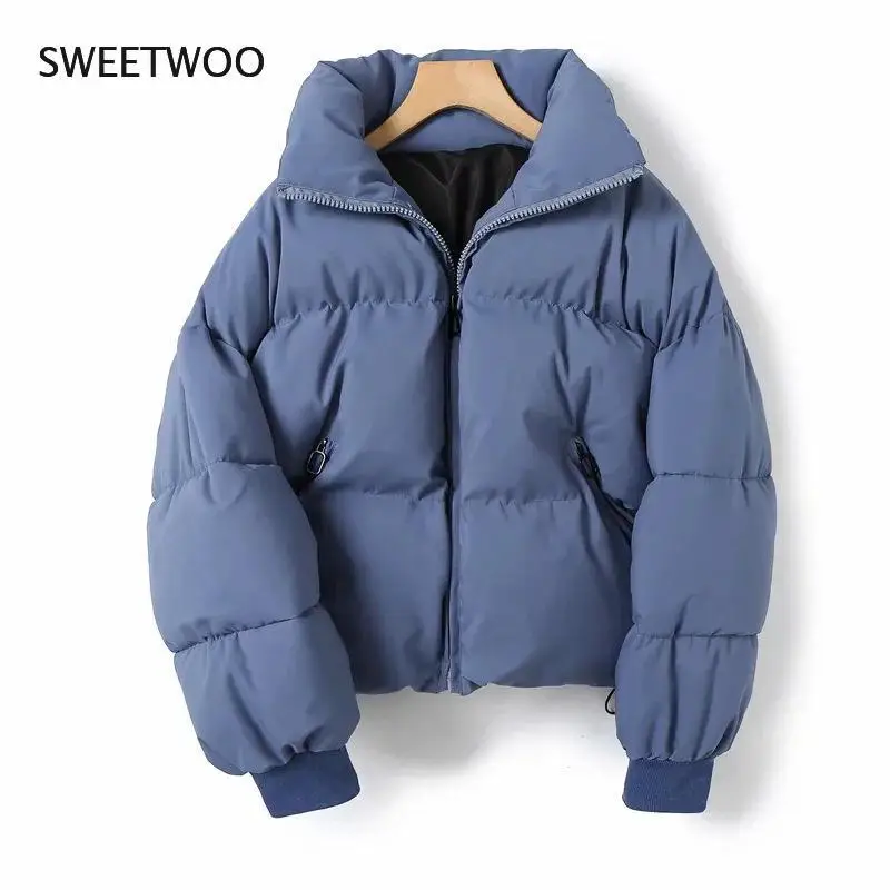 2021 Casaco Feminino Short Thick Warm Solid Zipper Vintage Autumn Winter Jackets Women Loose Ins Fashion Parkas Cotton Clothes