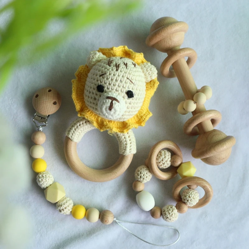 BPA Free Crochet Baby Teether Newborn Dummy Holder Pacifier Clips Teething Bracelets Cute Soother Chain Infants Rattle Teether teething toys baby teething toys pacifier clips