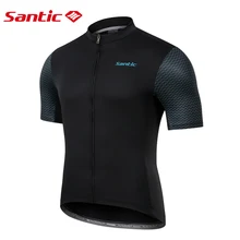 Santic men camisa de ciclismo verão manga curta mtb bicicleta camisas zíper completo respirável estrada roupas esportivas tamanho asiático