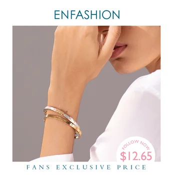 

ENFASHION Crystal Cuff Bracelets Bangles For Women Gold Color Stainless Steel Lady Natural Conch Bangle Fashion Jewelry B192060
