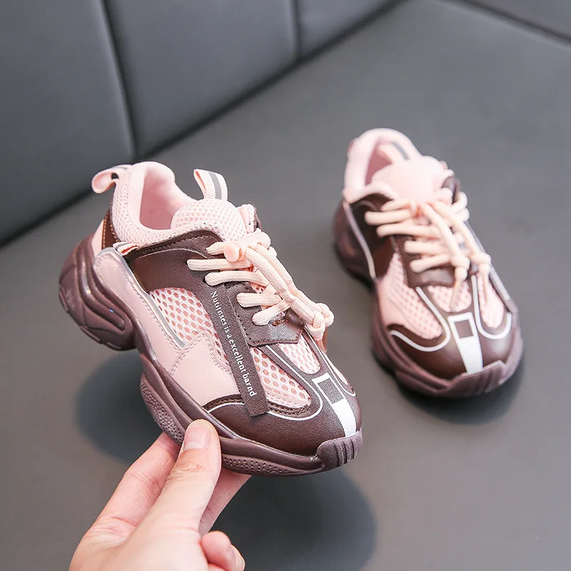 Розовый Spring Kids Sport Sneakers Baby Girls Mesh Casual Sneakers Children Chunky Sneakers Boys Slip On Brand Running Shoes Trainers - Цвет: Розовый