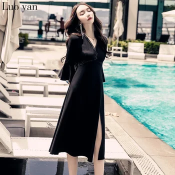 

Spring Summer Vintage Cotton Plus Size Midi Dresses 2019 Korean Black Sexy Beach Sundress Elegant Women Bodycon Runwway Vestidos