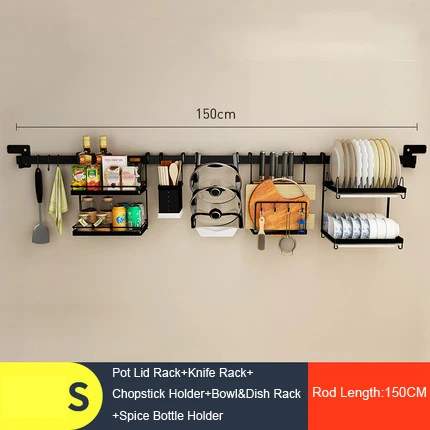 Кухонный стеллаж монтируемый на стену из нержавеющей стали, черный стеллаж для раковины, свободный нож для отверстий, стойка для дуршлаг, стойка для хранения приправ - Цвет: 17