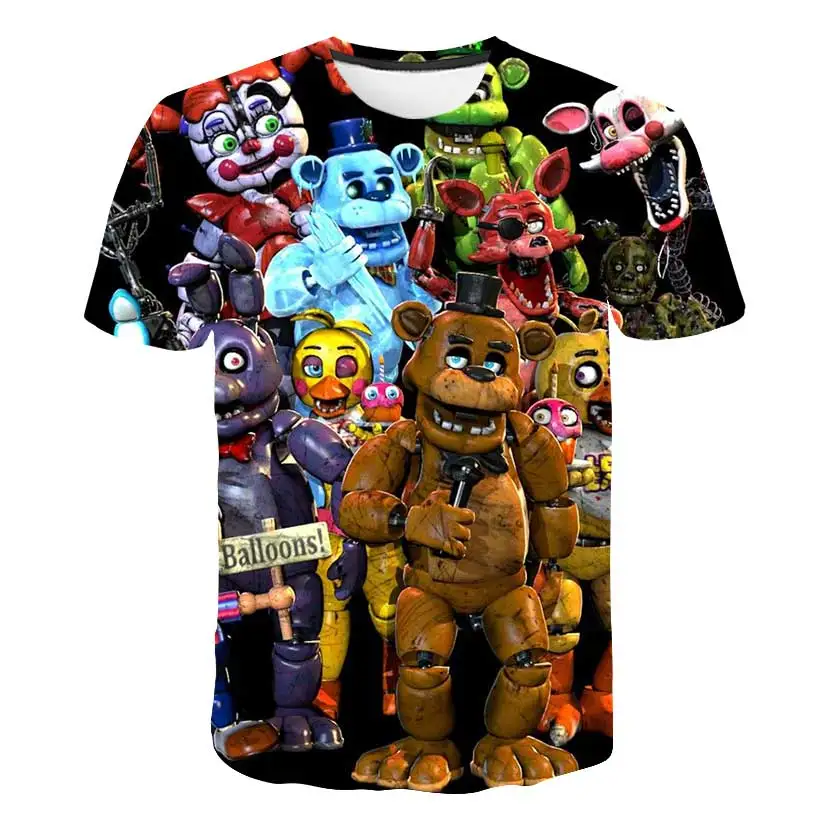 Детская футболка с 3D-принтом Fnaf мультяшным принтом для мальчиков и девочек