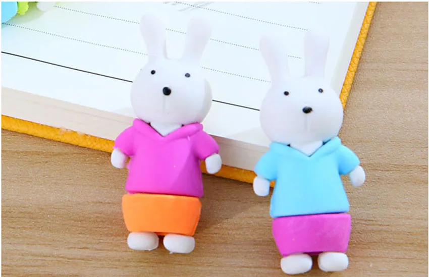1PC 3D Kawaii Rabbit Pencil Eraser Student Stationery Detachable Non-toxic Rubbing Erasers Primary School Supplies Kids Rewards