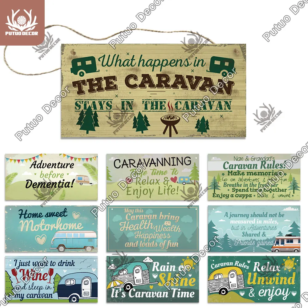 

Putuo Decor Caravan Signs Wooden Plaques Signs Decorative Plaques for Living Home Door Decor Room Decoration Camping Supplies