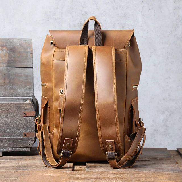  CHENC Mochila vintage impermeable de cuero marrón bolsa de viaje  hombre gran capacidad adolescente mochilas hombre ordenador portátil bolsa  (color : marrón) : Electrónica